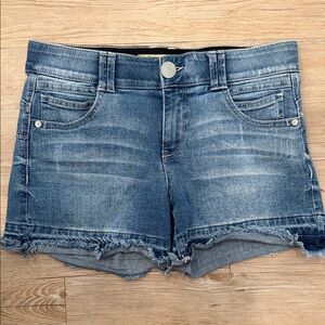 Democracy Faded Blue Frayed-Hem Denim Shorts